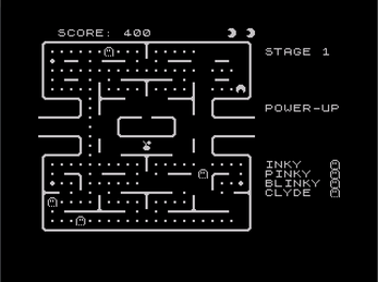 Jupiter Ace PAC-MAN gameplay screenshot showing the power-up state
